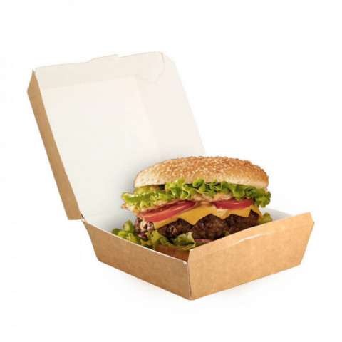 CAJA PARA HAMBURGUESA GRANDE DE CARTON KRAFT 12X12X8CM