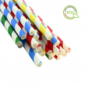 Pailles écologiques en papier à rayures colorées (20cm 0.6Ø)