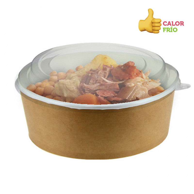 Envase de cartón deco kraft con tapa para platos calientes (1200cc) Envase de cartón deco kraft con tapa para platos calientes (1200cc)
