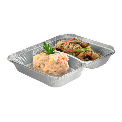 Curl aluminum containers two divisions (840cc)