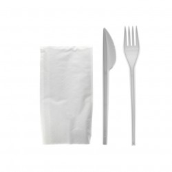 Set cubiertos PS blanco (tenedor, cuchillo y servilleta)