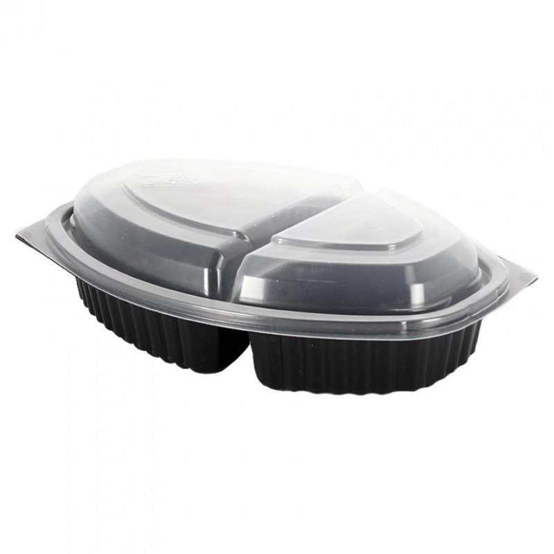 Tall lid for 2 divisions oval black base container (520cc) Tall lid for 2 divisions oval black base container (520cc)