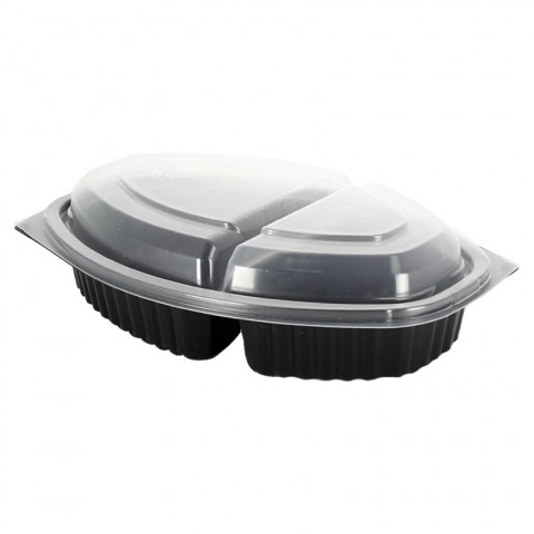 Tall lid for 2 divisions oval black base container (520cc)