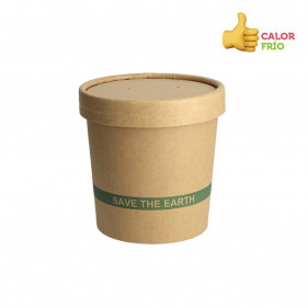 Envase cartón ECO Kraft con tapa para sopas y helados (350ml)