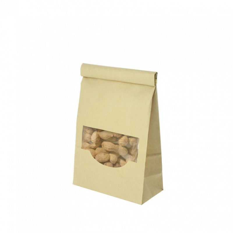 Bolsa de papel kraft con ventana y cierre semi hermético (12 + 6 x 23cm) Bolsa de papel kraft con ventana y cierre semi hermético (12 + 6 x 23cm)