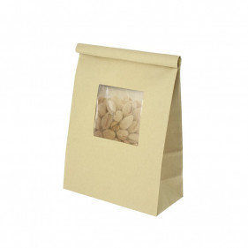 Bolsa de papel kraft con ventana y cierre hermético (15 + 7 x 23cm)