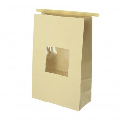 Bolsa de papel kraft con ventana y cierre hermético (15+7x23cm)