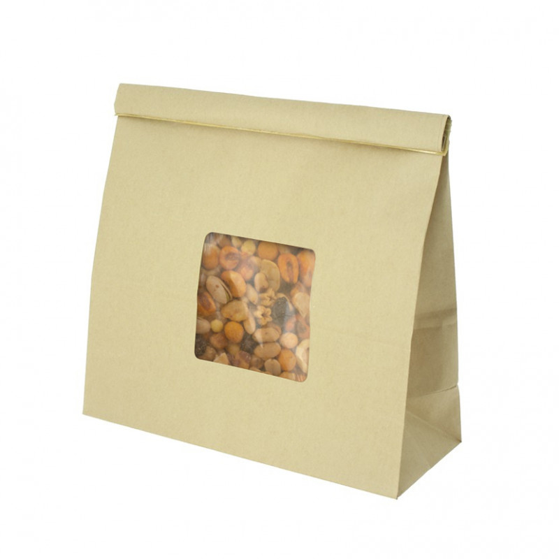 Bolsa de papel kraft con ventana y cierre hermético (20+8x23cm) Bolsa de papel kraft con ventana y cierre hermético (20+8x23cm)