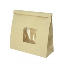 Bolsa de papel kraft con ventana y cierre semi hermético (20 + 8 x 23cm)