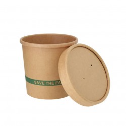 Recipiente de cartão ECO Kraft com tampa para sopas e gelados (350ml)