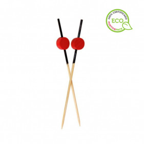 Palillos para brochetas negros con perlas rojas 9cm
