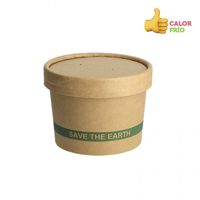 Envase cartón ECO Kraft con tapa para sopas y helados (250ml)