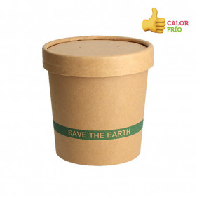 Recipiente de cartão ECO Kraft com tampa para sopas e gelados (475ml). Até o fim do estoque