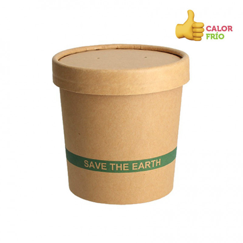Envase de cartón ECO Kraft con tapa para sopas y caldos (475ml)
