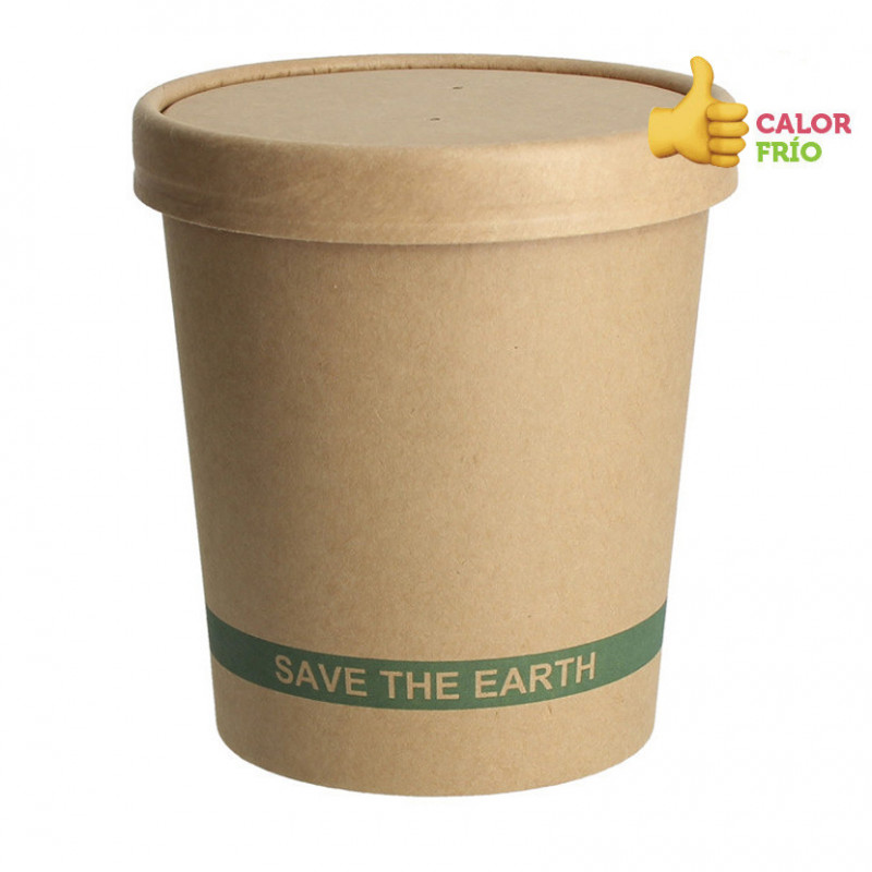Envase de cartón ECO Kraft con tapa para sopas y caldos (950ml) Envase de cartón ECO Kraft con tapa para sopas y caldos (950ml)