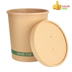 Envase cartón ECO Kraft con tapa para sopas y helados (950ml)