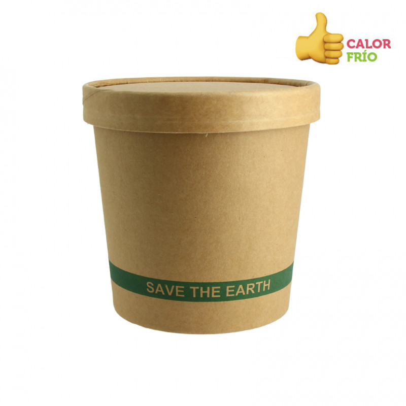 Envase cartón ECO kraft con tapa para sopas y helados (750ml) Envase cartón ECO kraft con tapa para sopas y helados (750ml)