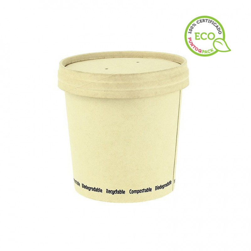 Tarrinas desechables con tapa para sopa fibra compostable 12oz Ø90mm. Hasta fin de stock Tarrinas desechables con tapa para sopa fibra compostable 12oz Ø90mm. Hasta fin de stock