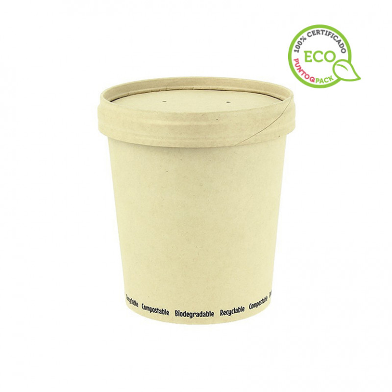 Envase para sopas desechable en fibra compostable 16oz Ø97mm con tapa. Hasta fin de stock Envase para sopas desechable en fibra compostable 16oz Ø97mm con tapa. Hasta fin de stock