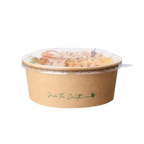 Recyclable kraft cardboard salad bowl with RPET lid (700ml)