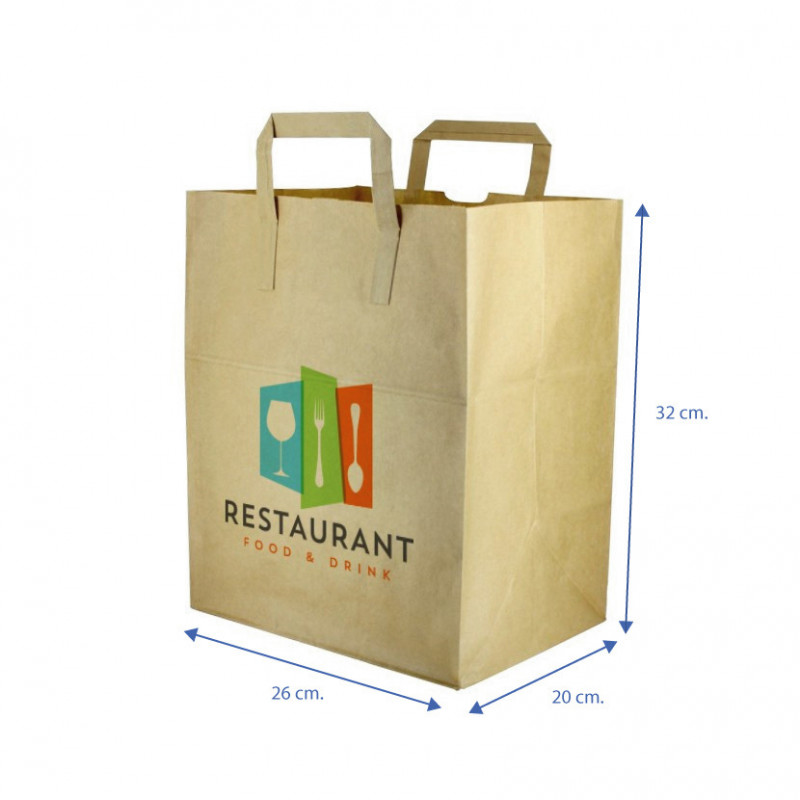 Bolsa Papel Kraft con asas (26+20x32cm) Impresa 1 Cara Color