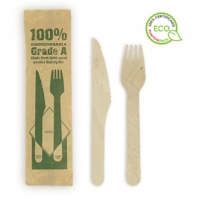 Pack of 100% biodegradable grade A wooden cutlery (16.5cm)