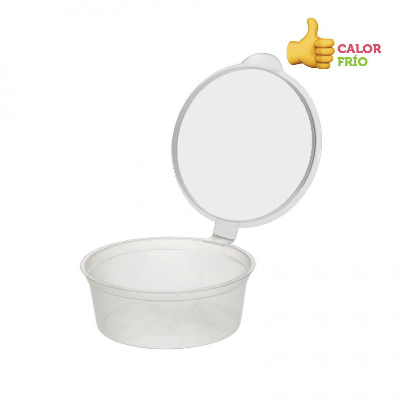 Pot réutilisable en PP avec couvercle à charnière pour sauces (60ml) Pot réutilisable en PP avec couvercle à charnière pour sauces (60ml)
