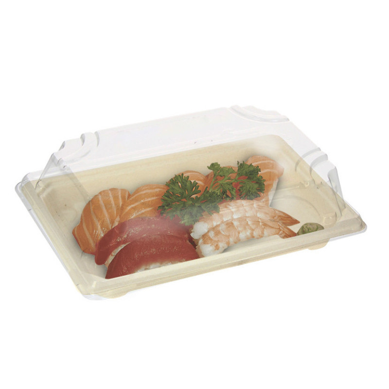 Tabuleiro de sushi compostável com tampa anti-embaciamento (16x11,5x4,5cm)