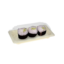 Mini bandeja sushi compostable con tapa (16,5x9x4cm)