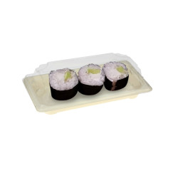 Mini bandeja sushi compostable con tapa (16,5x9x4cm)