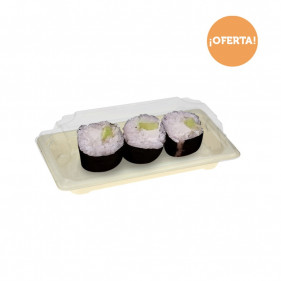 Mini bandeja sushi compostable con tapa (16,5x9x4cm). HASTA FIN DE STOCK