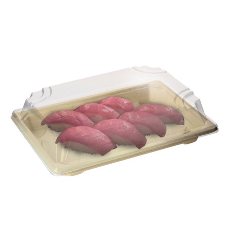Vassoio per sushi compostabile con coperchio antiappannamento (18,5x13x4,5cm)