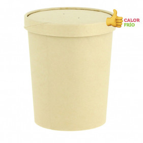 Contenitore in cartone di bambù ECO per zuppe e brodi con coperchio (950ml). Fino ad esaurimento scorte