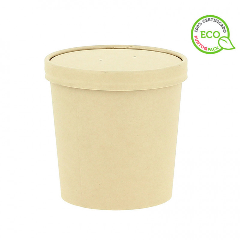 Envase cartón ECO bambú para sopas y caldos con tapa (750ml) Envase cartón ECO bambú para sopas y caldos con tapa (750ml)