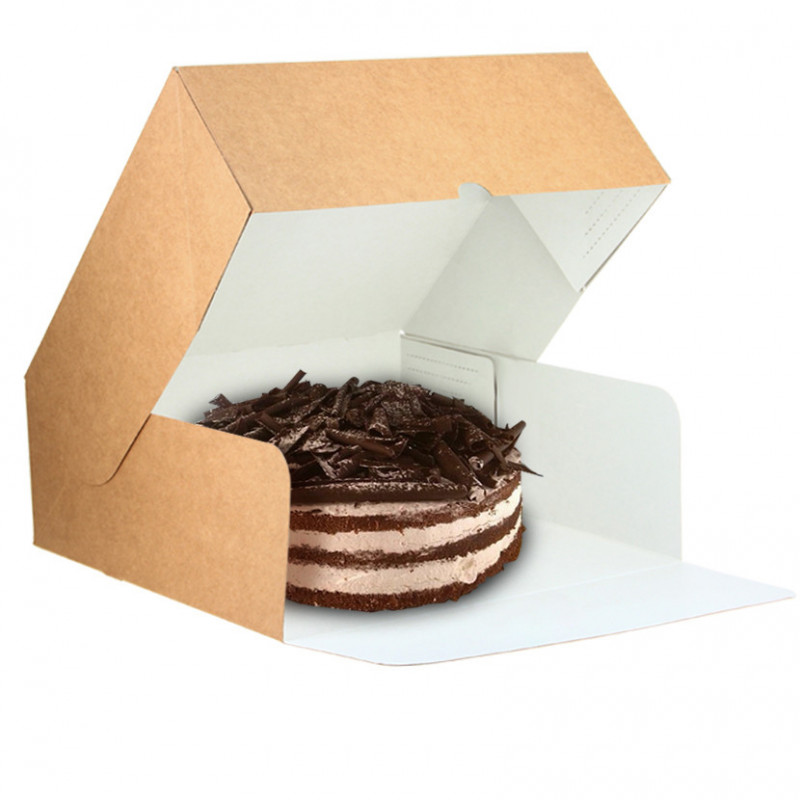 Caixa para bolo Kraft com abertura frontal (26x26x10 cm)