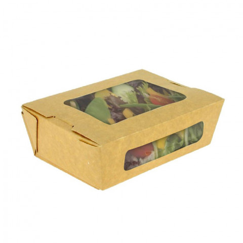 ENSALADERA CARTON KRAFT CON DOBLE VENTANA 700CC