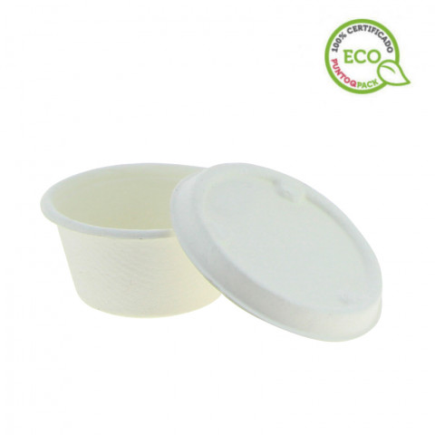 Tarrina salsas de fibra blanca con tapa compostable (65ml)