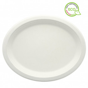 Plato ovalado de fibra en color blanco (32 x 25cm)