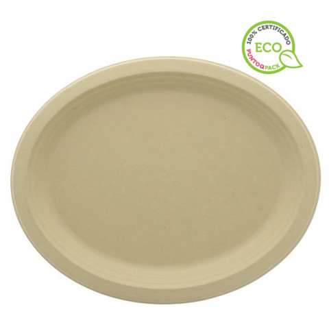 Prato oval de fibra de cana cor kraft (32x26cm)