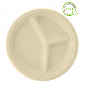 Plato de fibra 3 divisiones color kraft (26Ø)