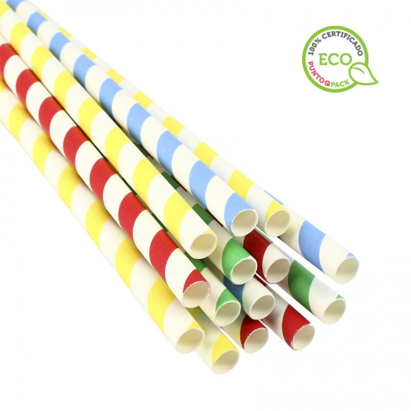 Cañitas papel biodegradables colores (23cm 0.8Ø)