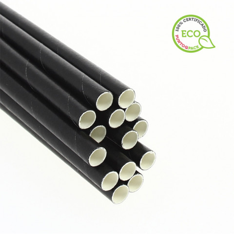 Paille Biodégradable en Papier Cocktail Noir (12cm 0,6Ø)