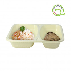 Recipientes biodegradáveis de celulose com 2 divisões (640+465cc).