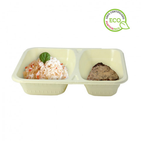 Envases biodegradables celulosa 2 divisiones (640+465cc). 