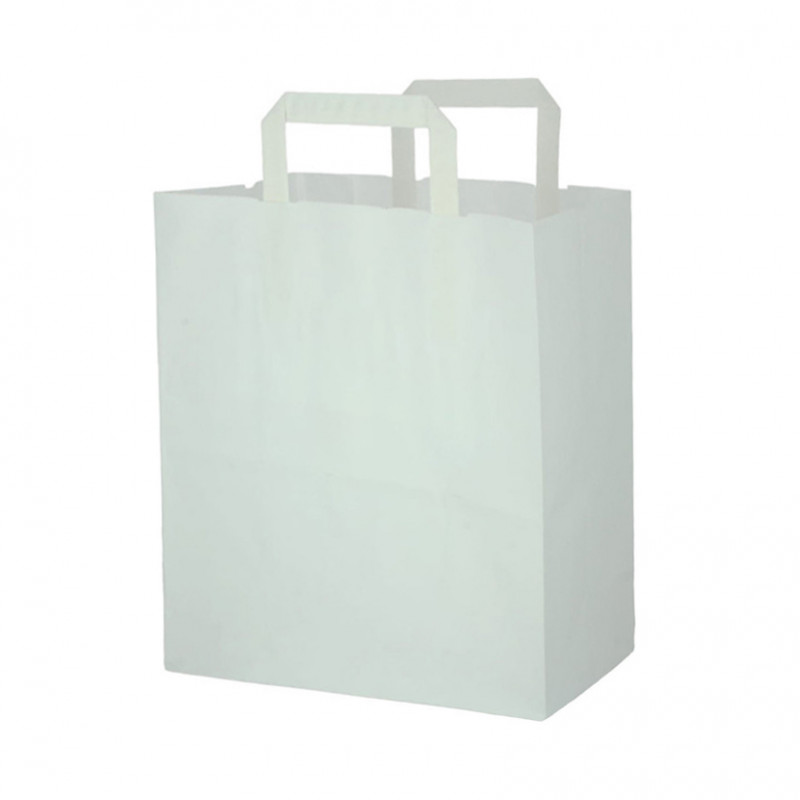 Sacchetto di Carta Bianco con Maniglia Interna Piatta (26+14x29cm) Sacchetto di Carta Bianco con Maniglia Interna Piatta (26+14x29cm)