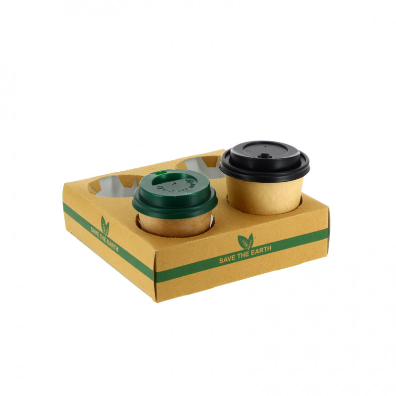 Biodegradable kraft cup holder (4 holes) Biodegradable kraft cup holder (4 holes)