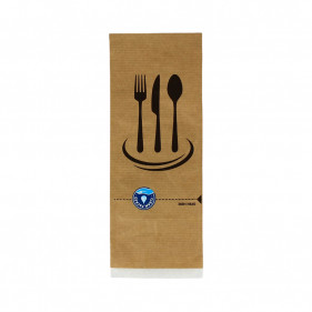 Cutlery bag with inviolable adhesive (kraft paper)