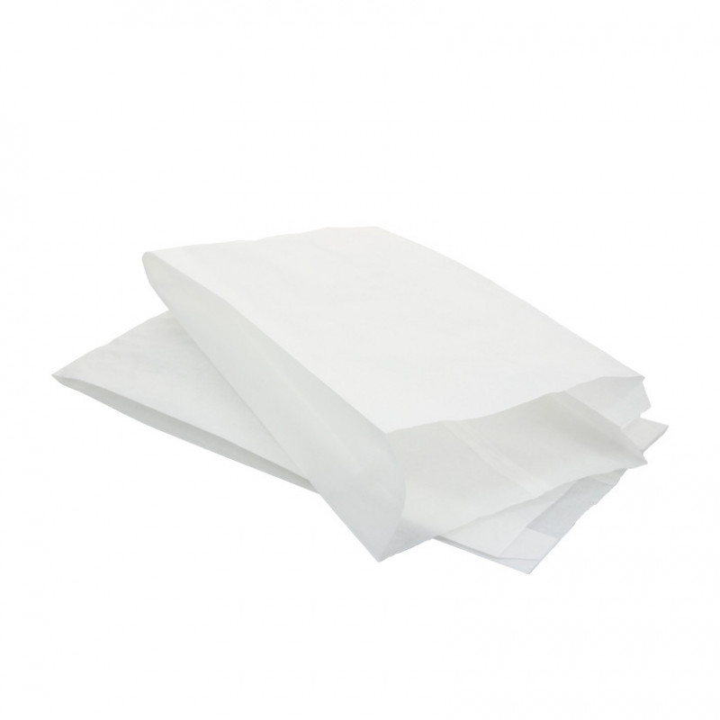 Bolsa de papel blanca para bollería (18+7x35cm) Bolsa de papel blanca para bollería (18+7x35cm)