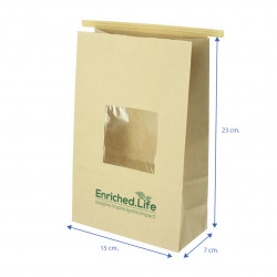 Bolsa Papel Kraft con ventana y cierre hermético (15 + 7 x 23cm) Impresa 1 Cara Color