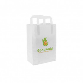 Bolsa de papel blanca con asa plana (20+10x28cm) Impresa 1 Cara Color